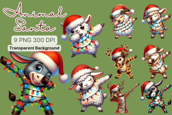 Animal Dabbing Christmas Santa Hat Graphics