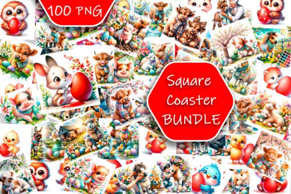 Animal Easter Square Coaster Sublimation