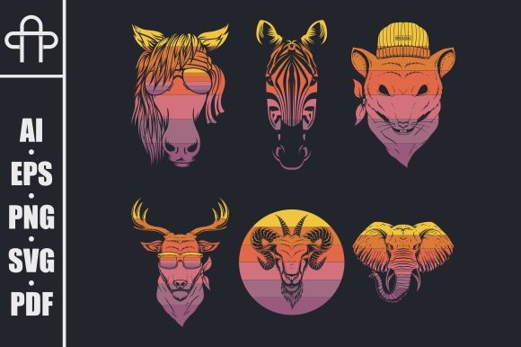 Animal Head Retro Vector Illustration