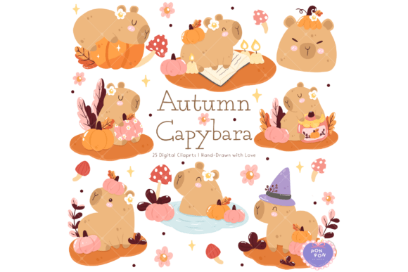 Autumn Capybara Clipart Cute Animal PNG Graphics
