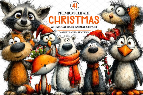 Christmas Baby Animal Clipart: Graphics & Illustrations for Warm, Playful Branding