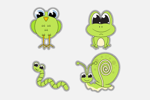 Cute Animal Cartoon in Green Color Graphics & Illustrations
