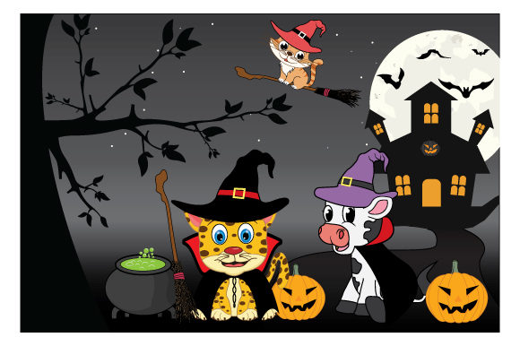 Cute Animal with Halloween Costumes: Graphics & Illustrations