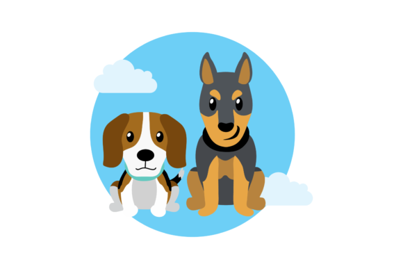 Dog Cute Animal Circle Cloud Vector