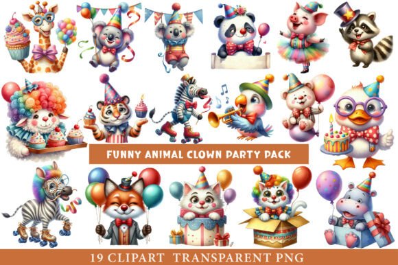 Funny Animal Clown Party Pack: Graphics & Illustrations for Playful Publishing