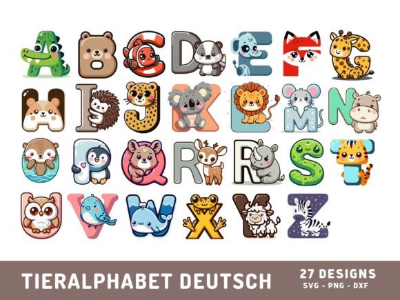 German Childer Animal Alphabet SVG: Graphics & Illustrations