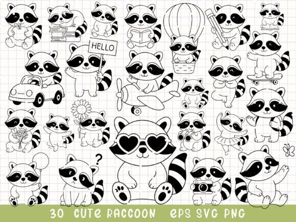 Raccoon SVG Cute Animal Clipart: Graphics & Illustrations
