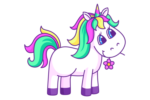 Smiling Fantasy Animal Graphics: Cute Unicorn Illustrations
