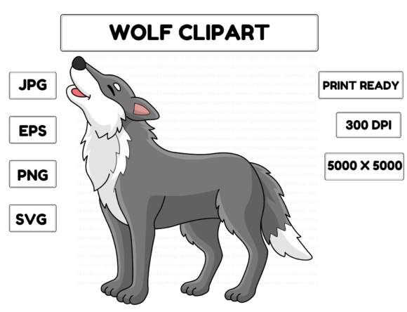 Wolf Animal Colored Cartoon Illustration: Graphics & Illustrations